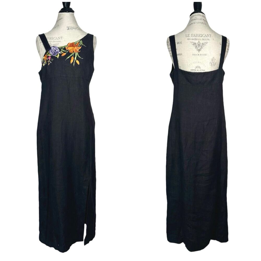 Harve Benard | Women | Black Linen Asymmetric Shoulder Floral Sheath Dress | 14